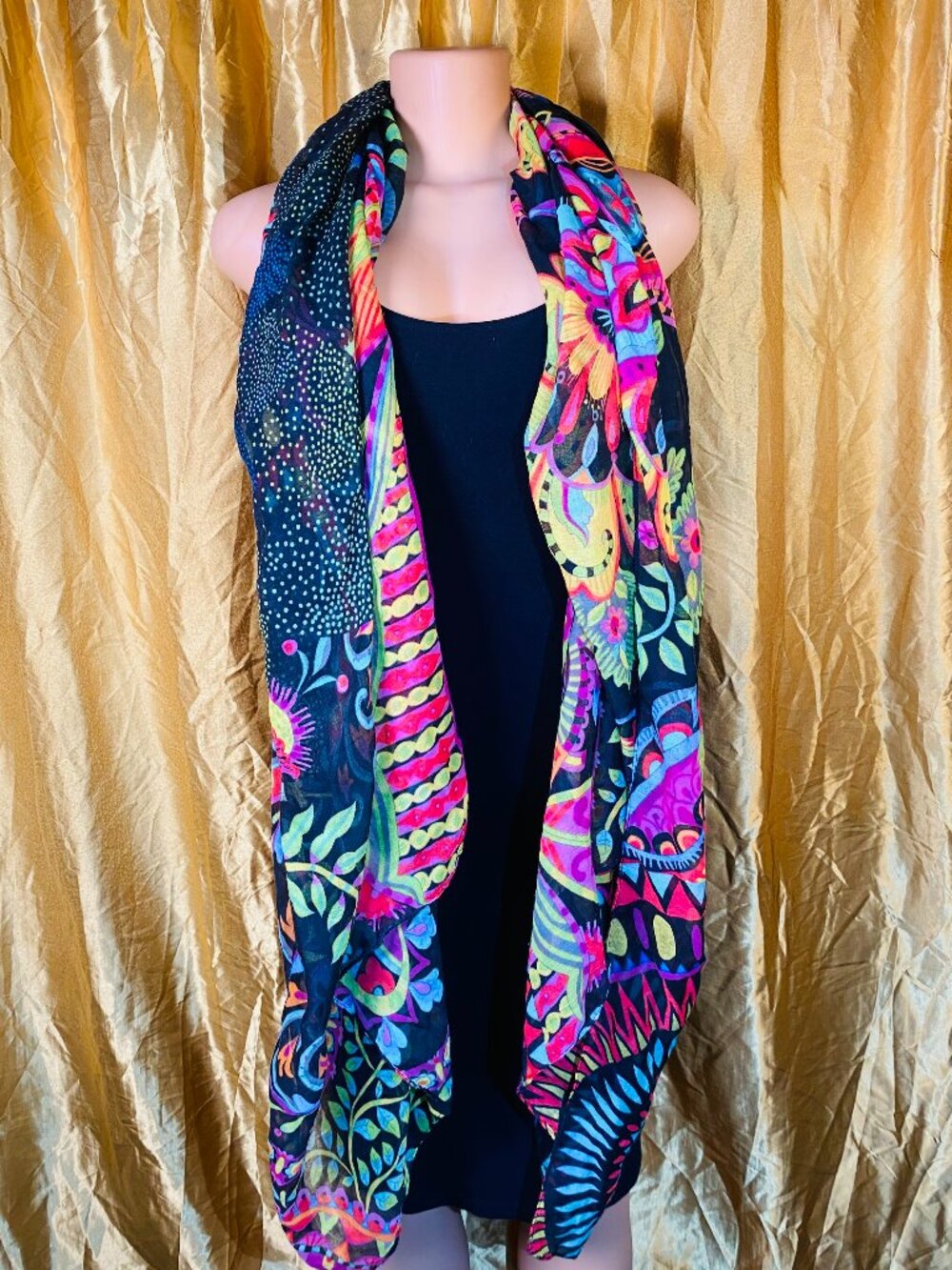 Desigual Colorful Paisley Scarf | Vibrant Multicolor Floral Print Wrap 74" x 42"